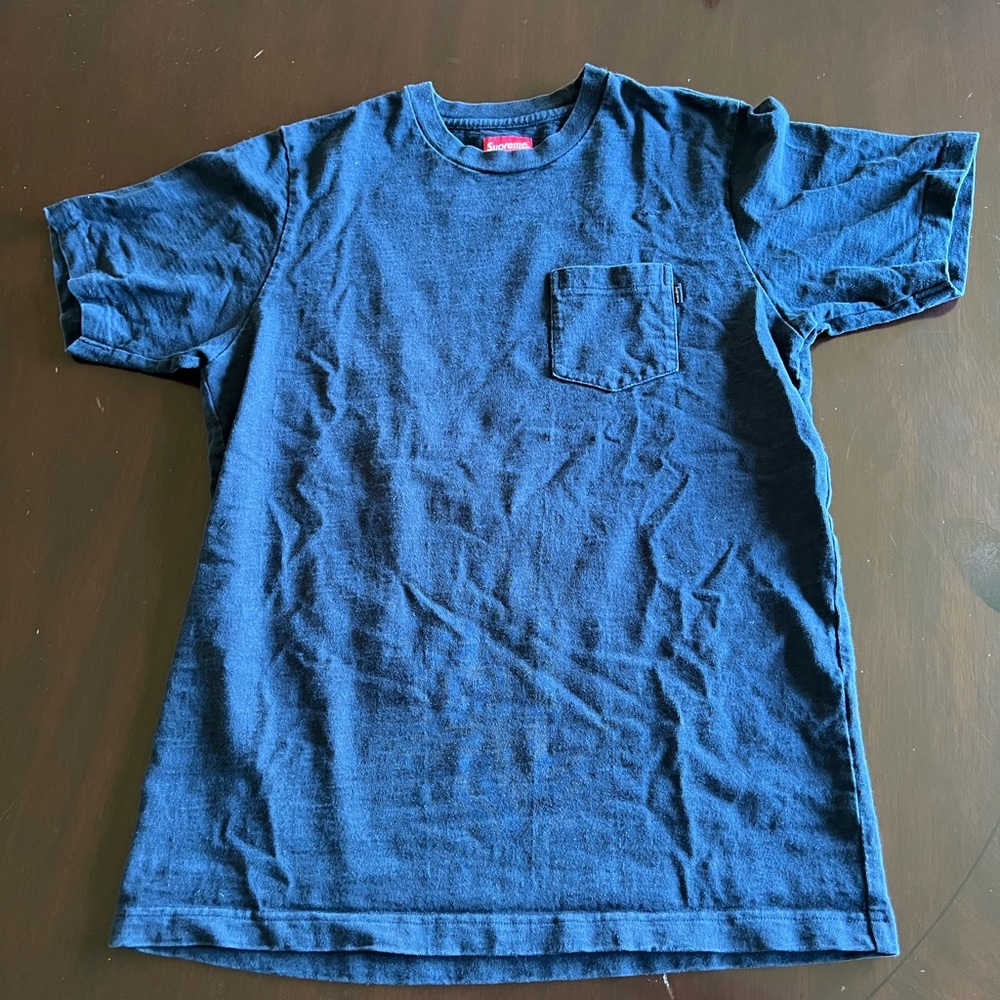 Navy blue supreme pocket t
